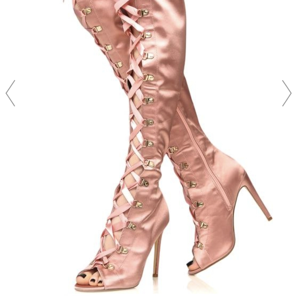 Dolls Kill Thigh High Pink Corset Lace Up Boots Enchantress 8.5
